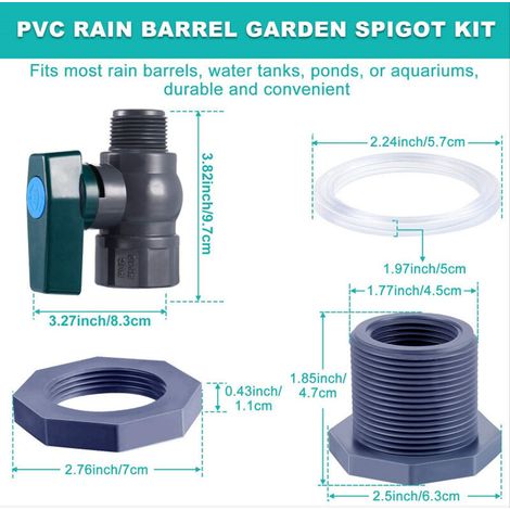 Connecteur Réservoirs d'eau en PVC Robinet Baril de pluie en PVC 1 Pouce avec Raccord de Cloison et Adaptateur de Tuyau(1") (1/2)