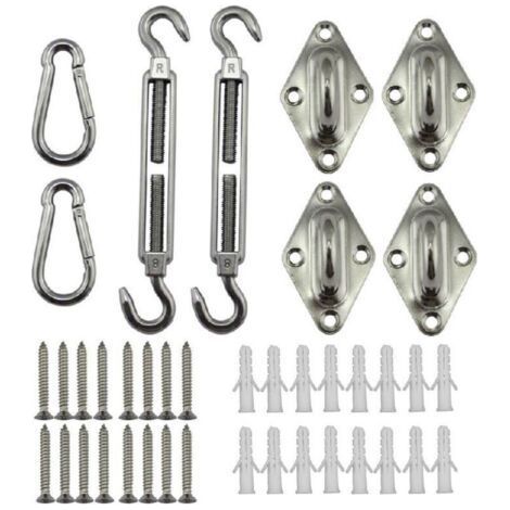 Kit de quincaillerie pour voile d'ombrage en acier inoxydable 304 , tendeur de 5 pouces , œillet argenté et mousqueton pour l'installation de voiles d'ombrage (1/4)