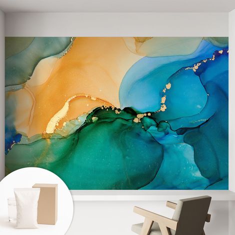 Papier peint intissé mural avec imprimé motifs décoratifs - style contemporain - Colle incluse gratuite Vagues colorées 152x104 cm (1/5)