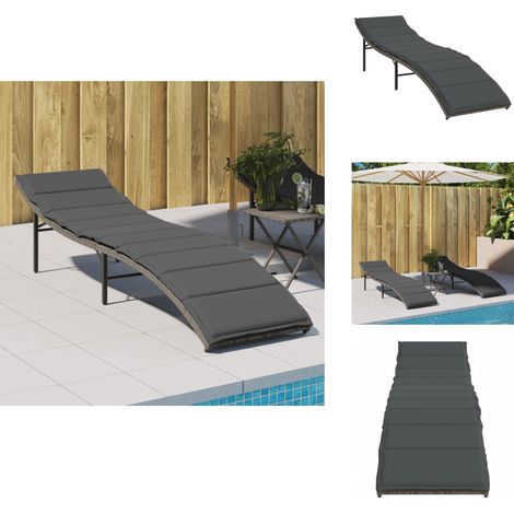 Chaise longue avec coussin gris 55x199x50 cm résine tressée - Chaises Longues - Transats - Salon De Jardin - Mobilier Extérieur - Chaises Pliantes (1/5)