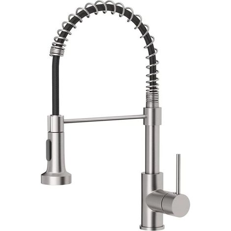 Robinet de cuisine avec douchette extractible, style industriel, 1 poignée, 1 trou ou 3 trous, pour évier de camping-car, buanderie, camping-car, bar, acier inoxydable, nickel brossé (1/5)