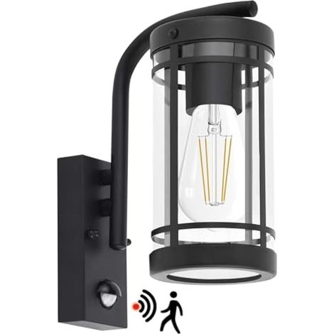 Applique Murale Exterieur avec Détecteur de Mouvement,Noir Acier inoxydable luminaire exterieur,IP44 Etanche Lampe murale Pour Garage, Cour, Jardin (1/5)