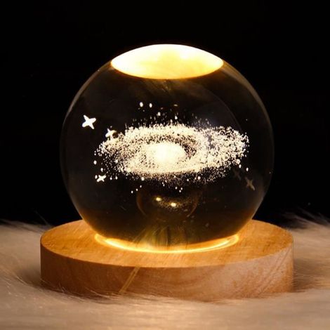 Boule De Cristal - Lampe De Lune - Veilleuse USB Avec Base En Bois - Diamètre 6 Cm - Lumière Chaude 3000 K - 1 Pièce (1/4)