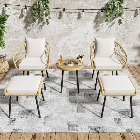 seduta sedia 5 pezzi giardino rattan naturale bianco HAVRYA (1/5)