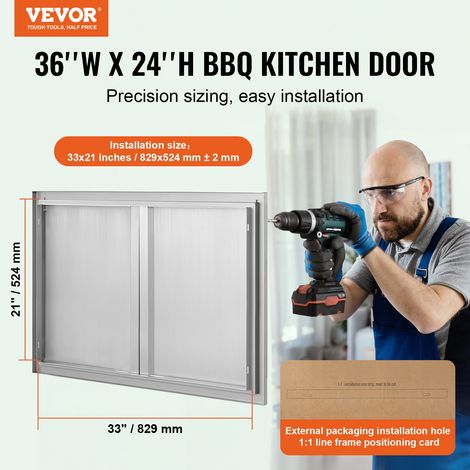 Porte d'Accès pour Barbecue, Double Porte de Cuisine Extérieure 914x610x45 mm, Porte Encastrée en Inox, avec Poignée Encastrée, pour Îlot de Barbecue, Station de Grillades, Placard Extérieure (1/5)