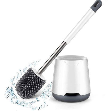 Brosse WC, Brosse de Toilette, SiliCône Antibactérienne balayette WC et Support de Toilette avec Soies De SiliCône Propres, avec Base de Filtre à Eau et à Séchage Rapide, Mural Monté, Blanc WC Brush-F (1/4)