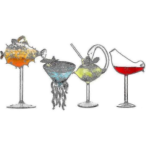 Verre à cocktail créatif Tianrui - Verre à cocktail au design porc-épic/cygne/rose/pieuvre/oiseau, verre original pour soirées karaoké et bars. (1/2)