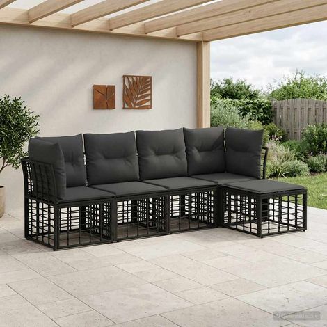 vidaXL  Outdoor Sofa Set  Black Poly Rattan