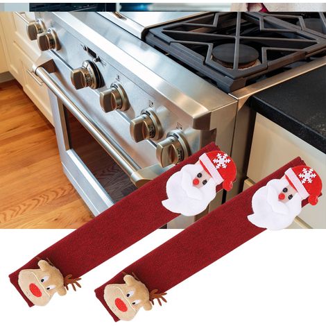Lot de 2 gants de protection décoratifs à motif de Noël pour poignées de porte de four à micro-ondes et de réfrigérateur (1/5)