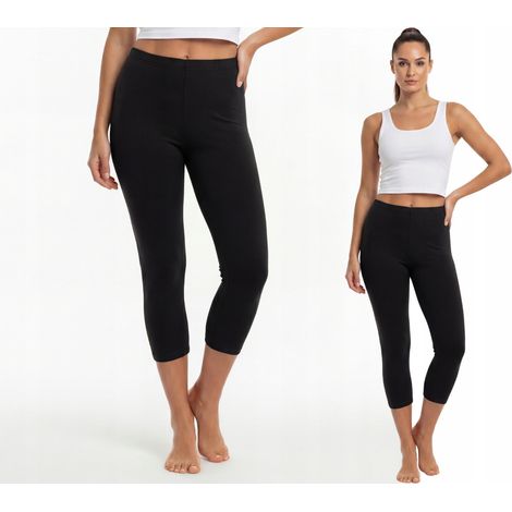 Comodi leggings 3/4 in cotone, di produzione polacca, neri, taglia L (1/4)