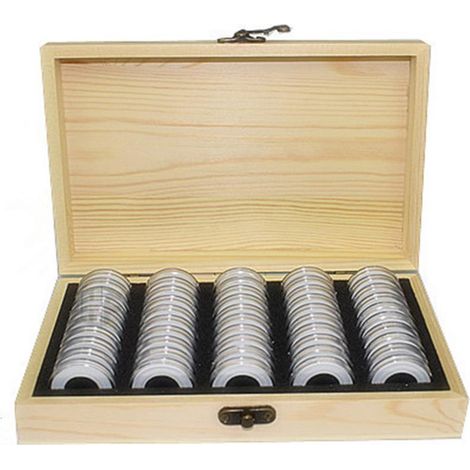 Verstellbare runde Münzaufbewahrungsbox aus Holz für 50 Münzen, ideal zum Sammeln von Gedenkmünzen (1/5)