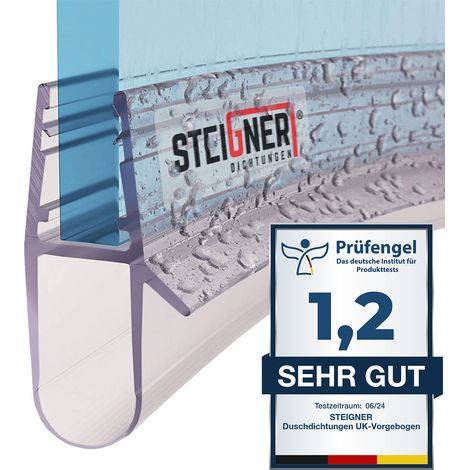 STEIGNER Joint de douche pour paroi en verre, 50cm, vitre 5/6/7/8mm, joint d'étanchéité PVC courbé pour les cabines de douche arrondies, UK17