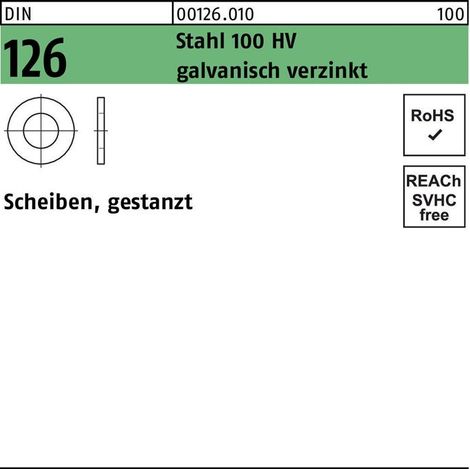 Rondelle ISO 7091 20 Acier 100 HV galv. 100 pièces