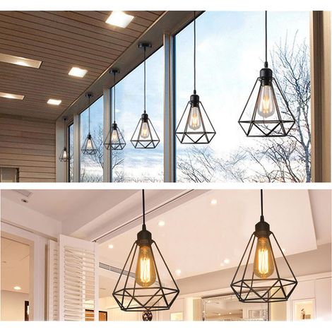 Pendentif  Diamant Lustre Suspension Design Vintage Rétro en Métal Noir 3PCS