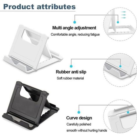 Lot de 10 supports de téléphone portable, support de bureau pliable, compatible avec tous les téléphones, noir et blanc (1/5)