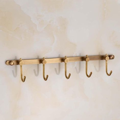 Crochets muraux en laiton antique brossé avec 5crochets robustes Série classique européenne Tout en cuivre antique rustique Petite rangée de crochets Porte-manteaux Porte-serviettes Porte-crochets (1/5)