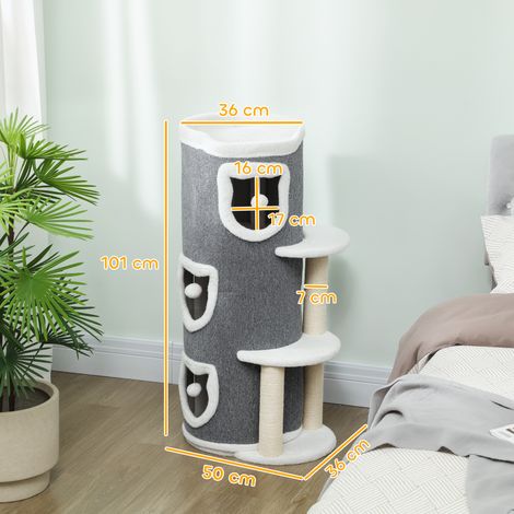 Tour pour chat à 4 niveaux arbre à chat stable avec griffoirs en sisal et bord en peluche 2 plateformes 50x36x101cm gris (1/5)