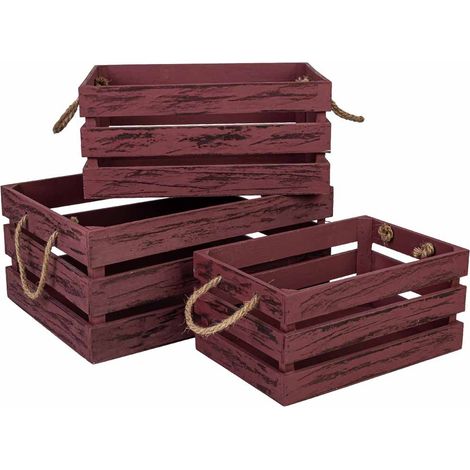 Set 3 piezas cajones de madera roja,A:40x30x18 B:35x25x16 C:30x20x14h cm (1/5)