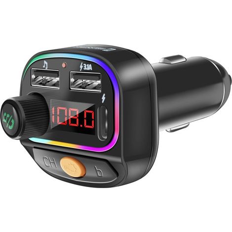 Transmetteur FM Bluetooth 5.3 Charge rapide 15.5W RGB et lecture MP3 Swissten Noir (1/5)