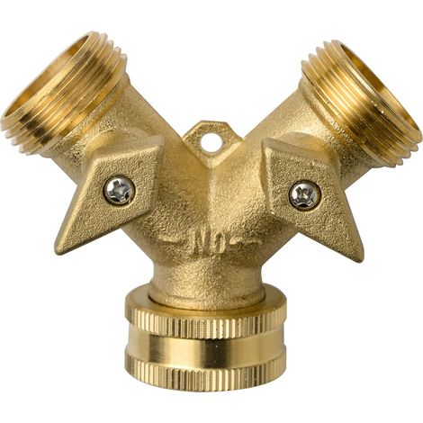 Robinet en laiton à 2 voies - Raccord en Y pour tuyau d'arrosage, collecteur de connexion pour robinet de jardin, raccords de tuyau en laiton 3/4" pour lave-linge, lave-vaisselle, jardin et extérieur