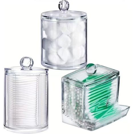 Ensemble d'accessoires de rangement pour salle de bain : porte-cotons-tiges avec couvercles transparents, distributeur de cotons