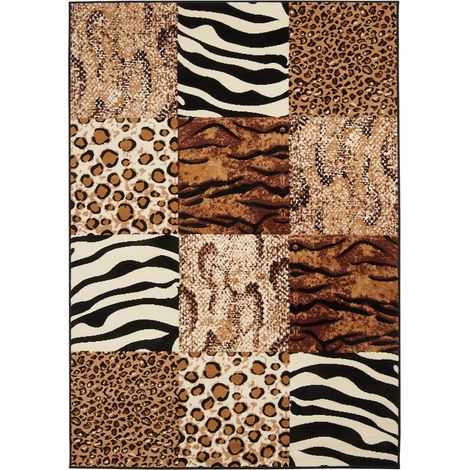Tapis salon et chambre 280x365 beige rectangle tissé motif animaux LYN1 SAVANA