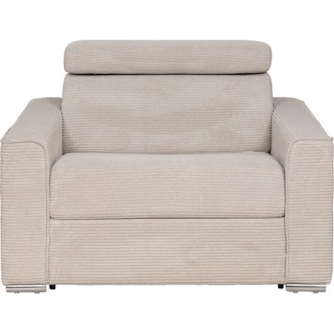 Poltrona letto express in velluto a coste beige Rete a doghe larghe 70 cm Materasso 18 cm - VIZIR (1/4)