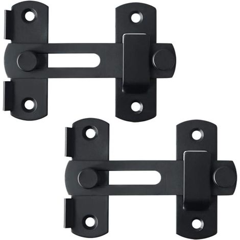 (2 Pcs)Verrou de Porte Coulissante Serrure de Porte Loquet à Bascule Boulon de Verrouillage de Boucle avec Vis, Noir Mat en Acier Inoxydable