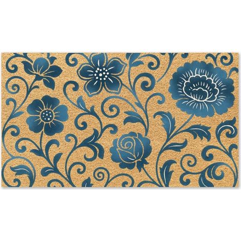 1 Pièce Tapis de Bienvenue Fleuri en Coco pour Porte Extérieur Tapis d'Entrée Antidérapant pour Décor Intérieur Extérieur Maison Salle de Bain 76x43 cm (1/5)