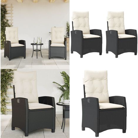 Chaises inclinables de jardin lot de 2 et coussins noir rotin - Chaise de jardin noir - Coussin de siège (1/5)