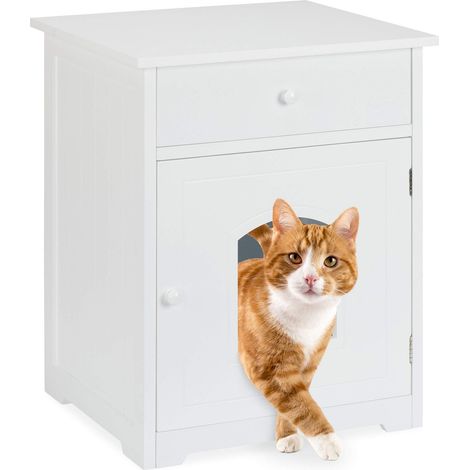 Relaxdays Mobiletto Lettiera per Gatti, con Cassetto, Modkat Litter Box, Armadietto Bagno, HLP 63,5 x 52 x 48 cm, bianco (1/5)