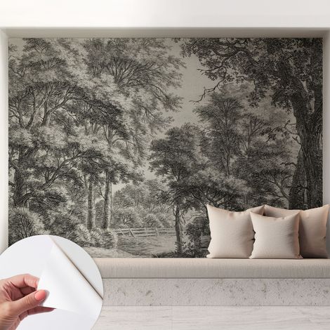 Selbstklebend Tapete modern Wohnzimmer - Wanddekoration - einfach anzubringen Waldkulisse 208x146 cm (1/5)