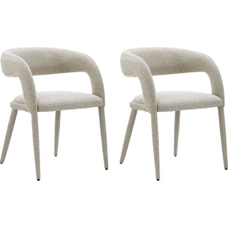 Lot de 2 chaises repas 58x58x77 cm en tissu bouclette écru