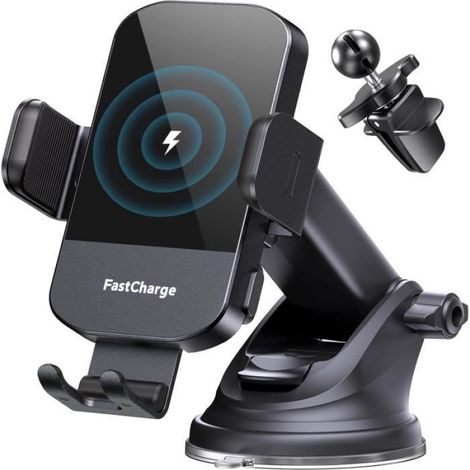 Chargeur Sans Fil - Support Téléphone - 15 W - Qi - Réglable - Double Fixation Ventouse Et Grille D’aération - Voiture - ×1 (1/4)