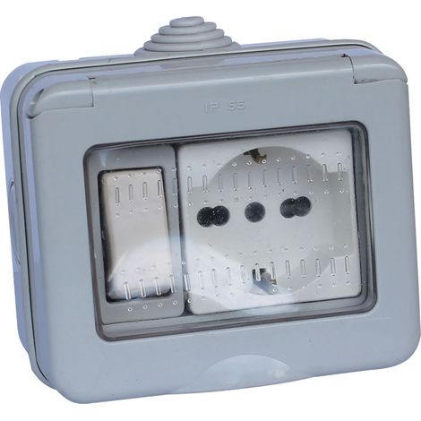 CONTENITORE ESTERNO INTERRUTTORE + PRESA / SCHUKO 1 deviatore + 1 presa bivalente 10/16A / schuko