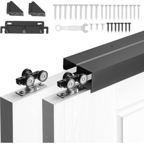 Kit de Herrajes para Puertas Corredizas 152,4 cm, Herraje para Puerta Corredera de Doble Riel de Aleación de Aluminio, para Sistemas de 2 Puertas de 25-45 mm de Grosor y 762 mm de Ancho, Negro (1/5)