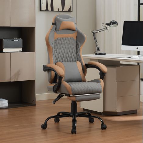 Sedia gaming reclinabile con tasca PVC grigio marrone OKMYHOME (1/5)