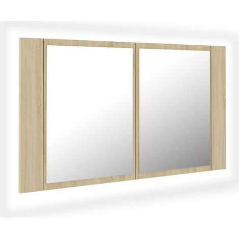 Mobile da Bagno Armadietto a Specchio con Luci LED Rovere Sonoma in Acrilico (1/5)