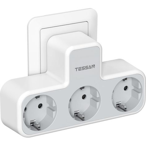 Multiprise Murale 3 Prises Secteur 3600W, Gris Prise Multiple 3600W, 3 Prises Secteur, Maison Cuisine Bureau, Charge Téléphones Ordinateurs, Grise (1/5)