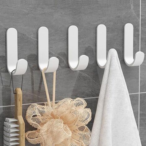 Crochet mural adhésif, 10 pièces crochet auto-adhésif, crochet adhésif en acier inoxydable, crochets blancs pour serviettes de cuisine, crochets pour serviettes de salle de bain (1/5)