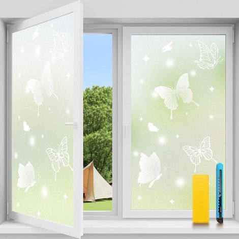 Lámina de privacidad para ventanas sin adhesivo de 44,5 x 200 cm，opaca con motivo de mariposa，decorativa para baño，dormitorio y oficina (1/5)