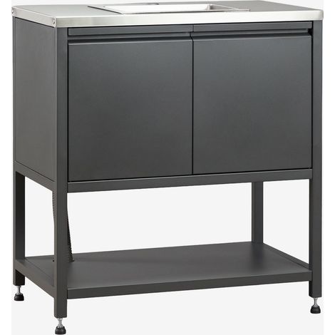 Module de rangement avec évier pour cuisine modulaire d'extérieur en acier Savona SKLUM Gris Graphite (1/5)