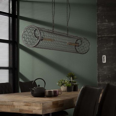 Suspension industrielle en métal gris Ø20 cm 2 lampes Justine (1/5)
