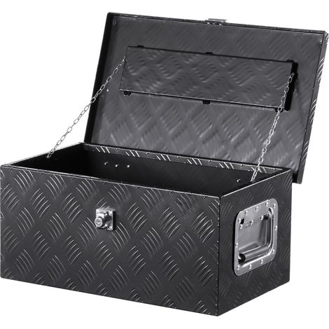 Boîte à outils pour camion en aluminium, 508x304,8x241,3 mm, coffre de benne de pick-up verrouillage, plaqué à rayures avec poignées latérales et clés pour remorque camping-car camionnette, noir (1/5)