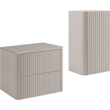 Ensemble de meubles de salle de bain, 2 tiroirs, 1 porte, fermeture douce, façades rainurées, Cachemire, 60,8 x 44,2 x 48,4 cm (1/5)