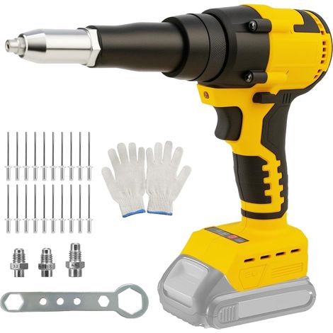 Pistolet à riveter sans fil compatible avec batterie Dewalt 20 V, kit de pistolet à riveter automatique portable de 0,6 cm, 3/16", 5/32", avec lumière LED, 20 rivets, 3 adaptateurs (1/5)