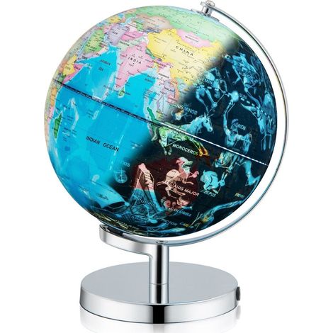 Ø 23 cm illuminated globe with metal base & light & English geographical map & constellation map (1/5)