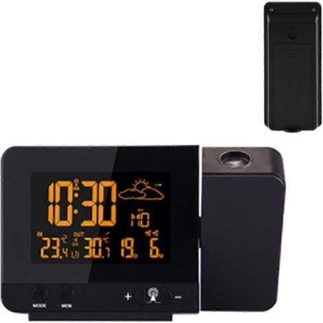 Réveil à projection avec écran couleur 8 couleurs, prévisions météo, fonction snooze, chargement USB, prise européenne. (1/5)