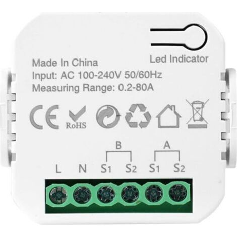 Compteur Electrique Connecté 80A Compteur Electrique Moniteur D'énergie Domestique Wi-FI Bidirectionnel avec 2 Pince Compatible avec Tuya Smart Life