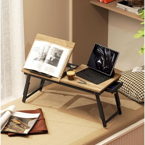 Mesa de cama regulable e inclinable con cajón, roble DESVIAE (1/5)